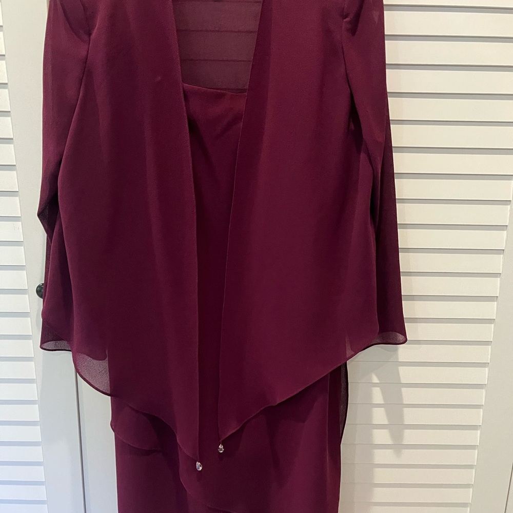 Ursula of Switzerland size 10 Wine Color Dress with a Sheer Jacket.